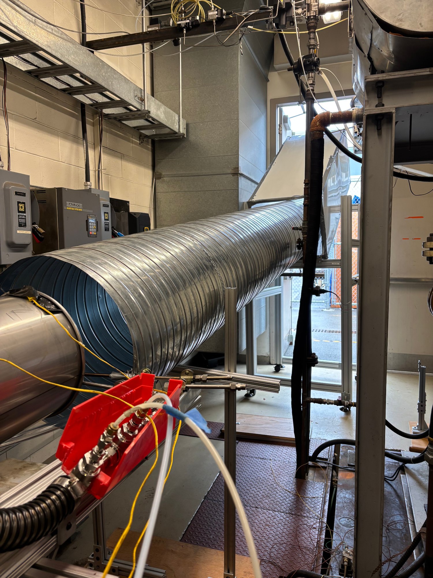The installed duct with thermocouples on the sampling probe.